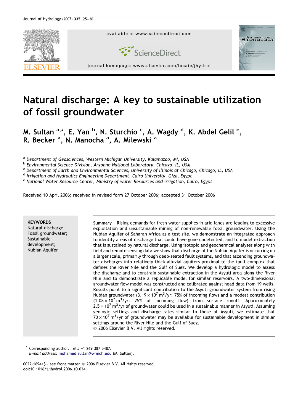 Natural Discharge: a Key to Sustainable Utilization of Fossil Groundwater