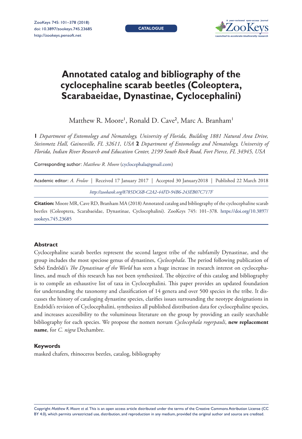 Coleoptera, Scarabaeidae, Dynastinae, Cyclocephalini)