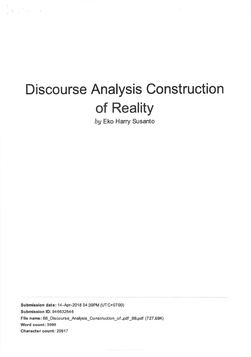 Discourse Analysis Construction of Reality by Eko Harry Susanto