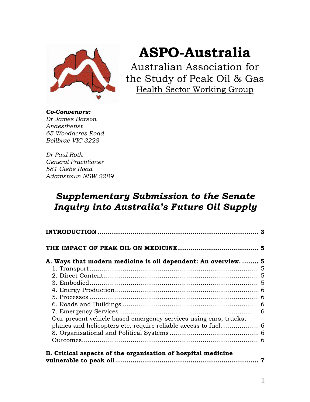 Submission to the Senate Inquiry Into Australia’S Future Oil Supply