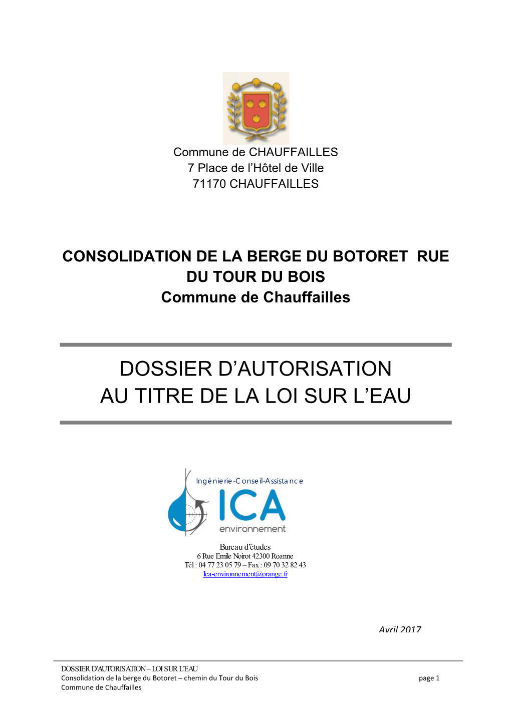 Dossier D'autorisation Au Titre De La Loi Sur L'eau