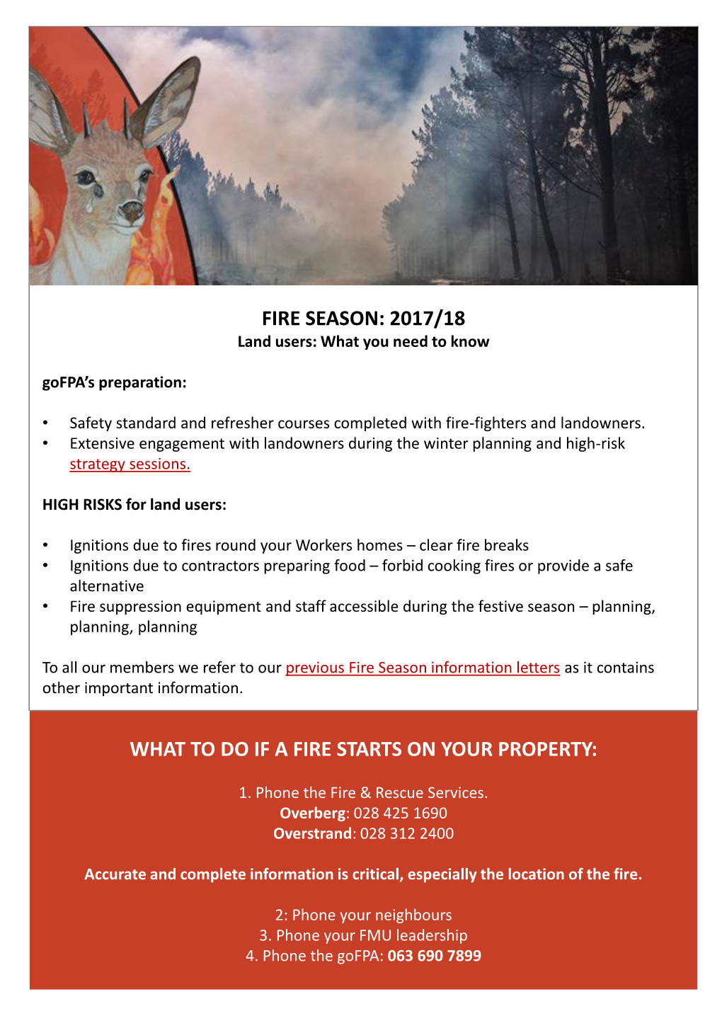 FIRE SEASON: 2017/18 Land Users: What You Need to Know Gofpa’S Preparation