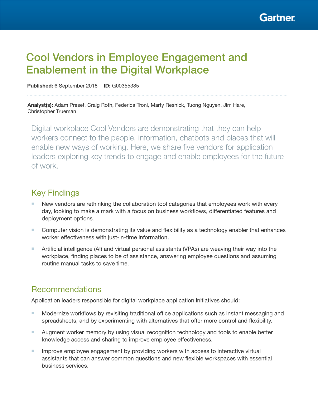 Cool Vendors in Employee Engagement and Enablement in the Digital Workplace