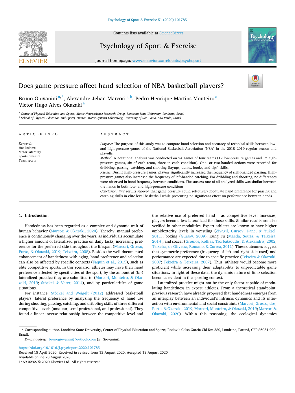 Does Game Pressure Affect Hand Selection of NBA Basketball Players?