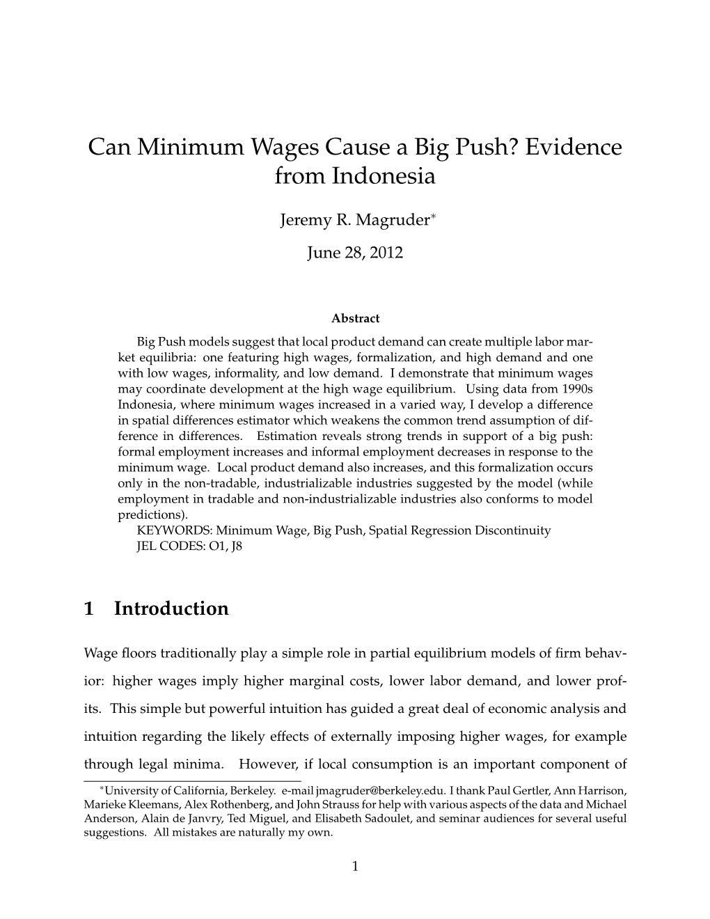 Can Minimum Wages Cause a Big Push? Evidence from Indonesia