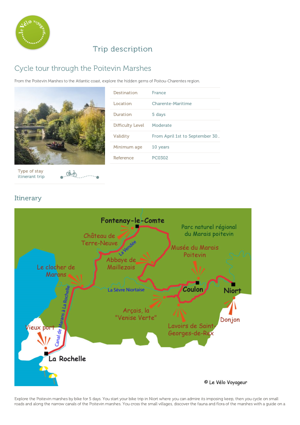 Trip Description Cycle Tour Through the Poitevin Marshes