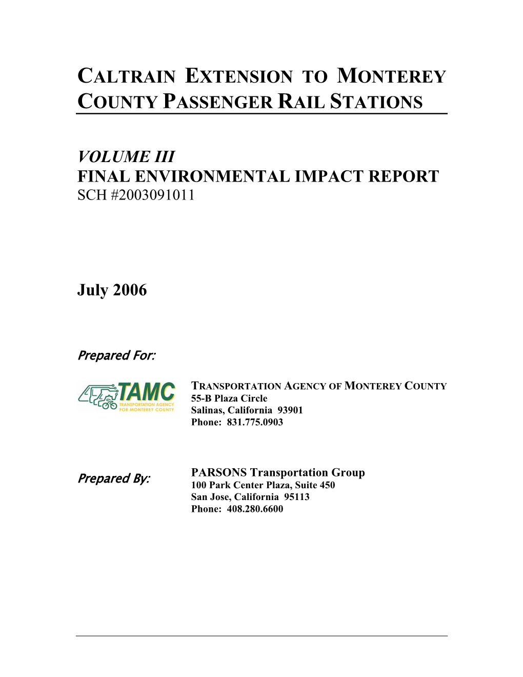 Caltrain Extension to Monterey County Passenger Rail Stations