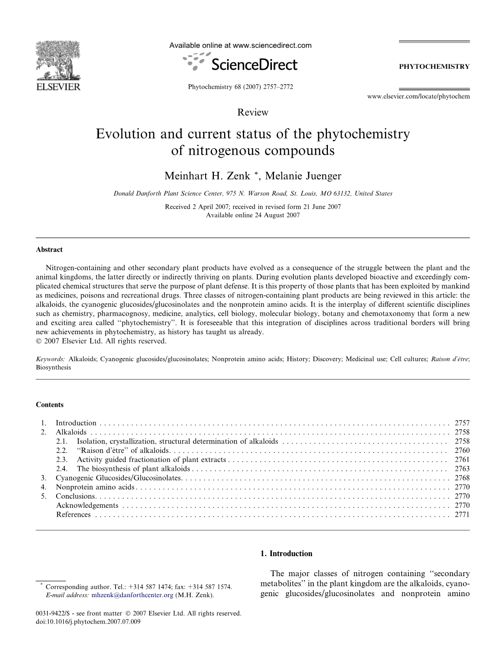Evolution and Current Status of the Phytochemistry of Nitrogenous Compounds