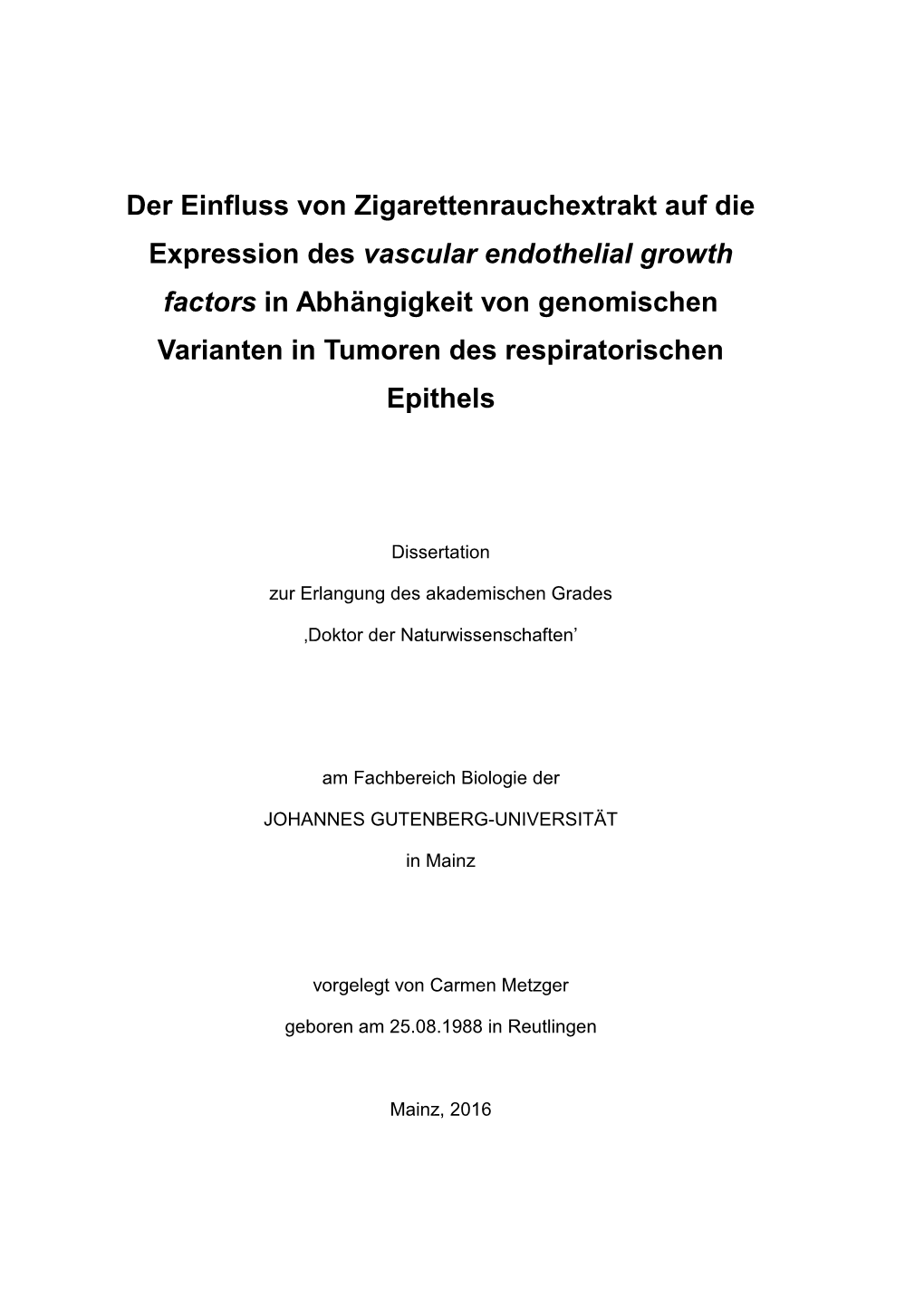 Der Einfluss Von Zigarettenrauchextrakt Auf Die Expression Des