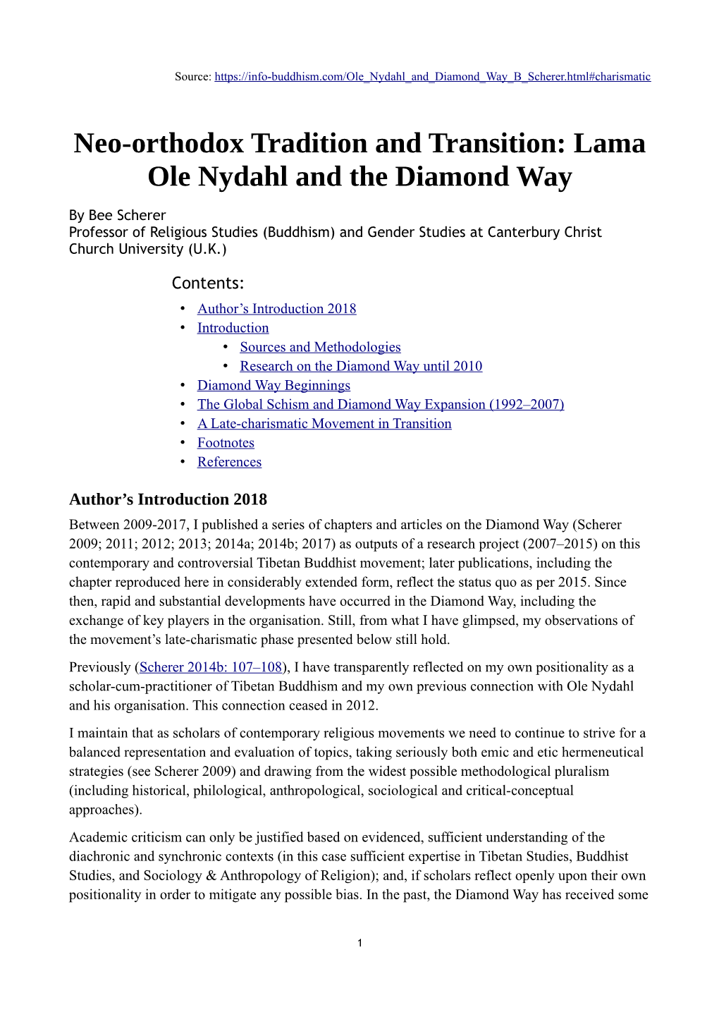 Neo-Orthodox Tradition and Transition: Lama Ole Nydahl and the Diamond Way