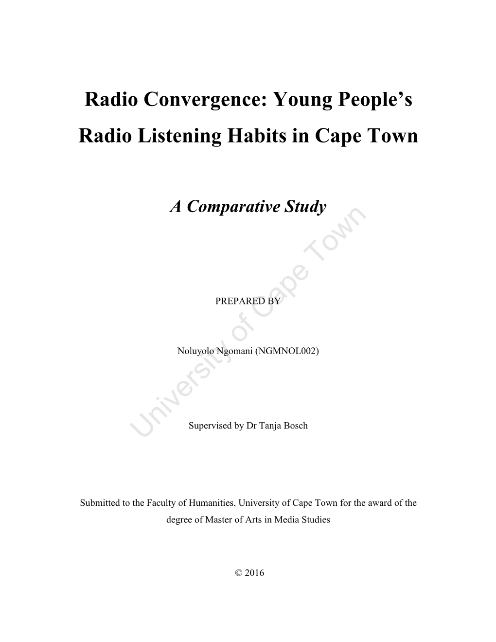 Young People's Radio Listening Habits in Cape Town A