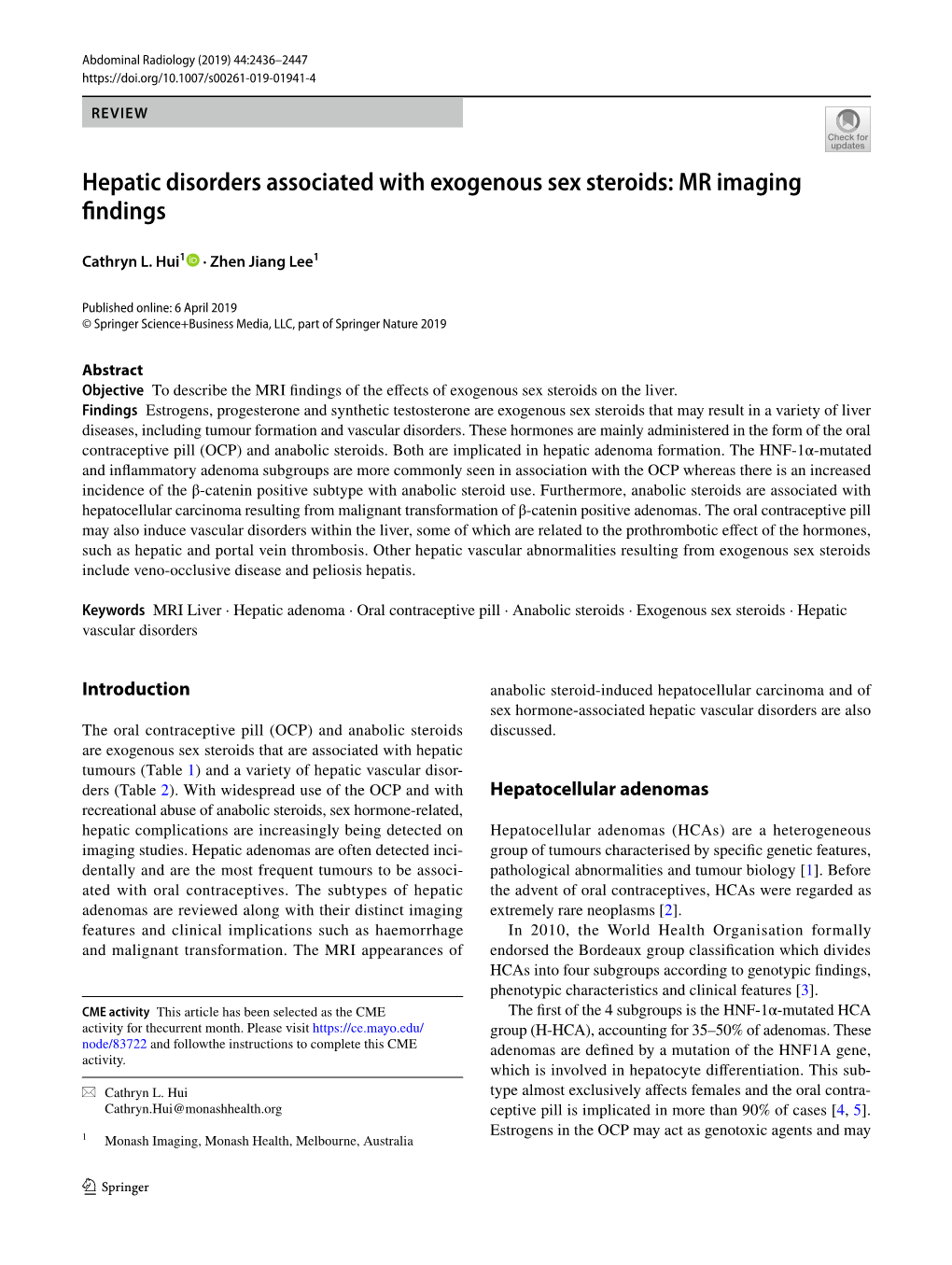Hepatic Disorders Associated with Exogenous Sex Steroids: MR Imaging Fndings