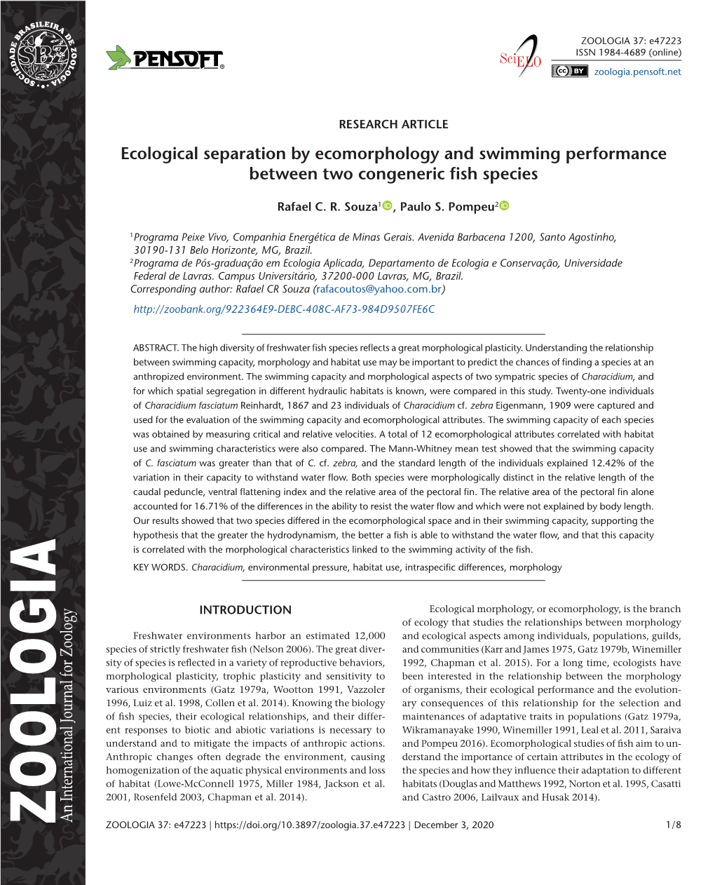 Ecological Separation by Ecomorphology and Swimming Performance Between Two Congeneric Fish Species