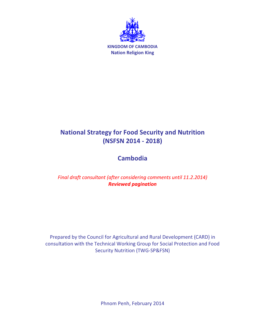 National Strategy for Food Security and Nutrition (NSFSN 2014 - 2018)