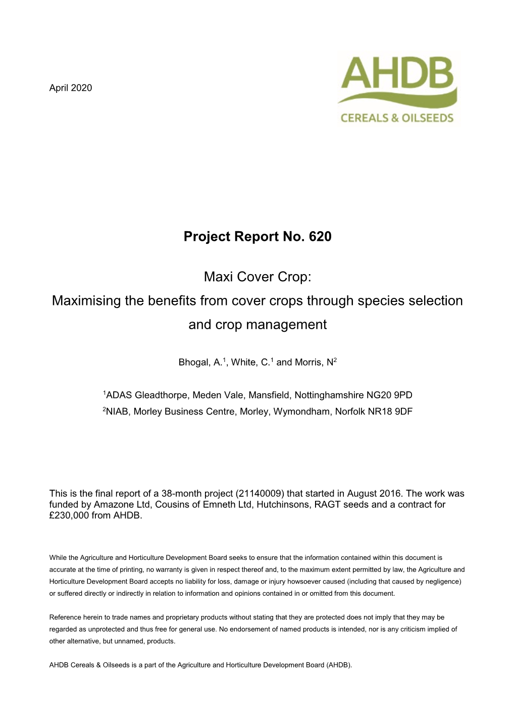 Project Report No. 620 Maxi Cover Crop