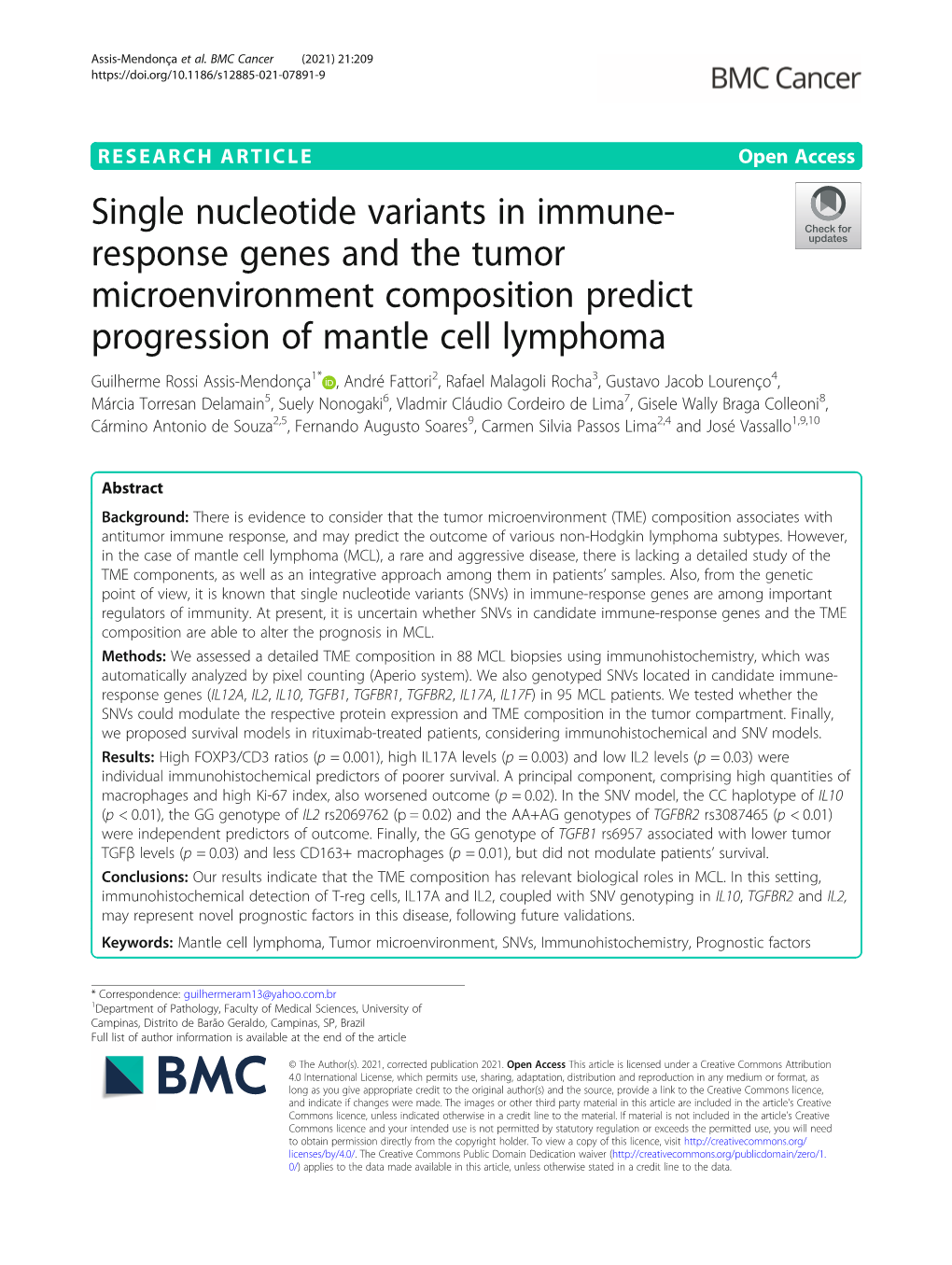 Single Nucleotide Variants in Immune-Response Genes and The