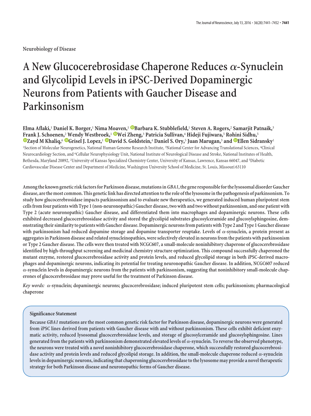 A New Glucocerebrosidase Chaperone Reduces Α-Synuclein and Glycolipid Levels in Ipsc-Derived Dopaminergic Neurons from Patients