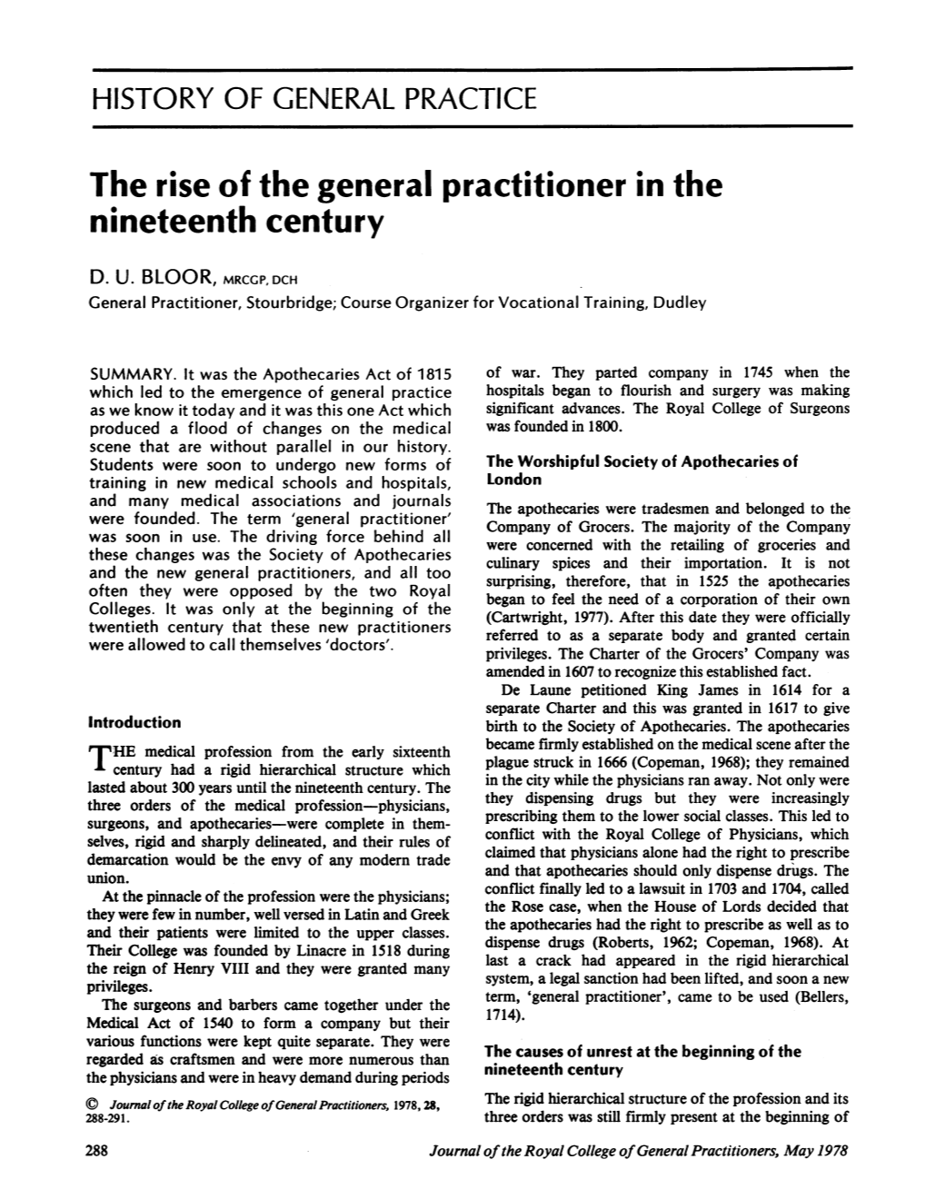 The Rise of the General Practitioner in the Nineteenth Century