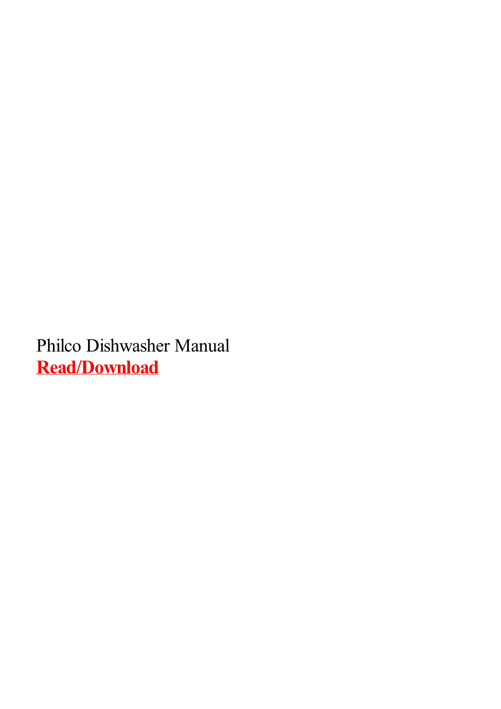 Philco Dishwasher Manual