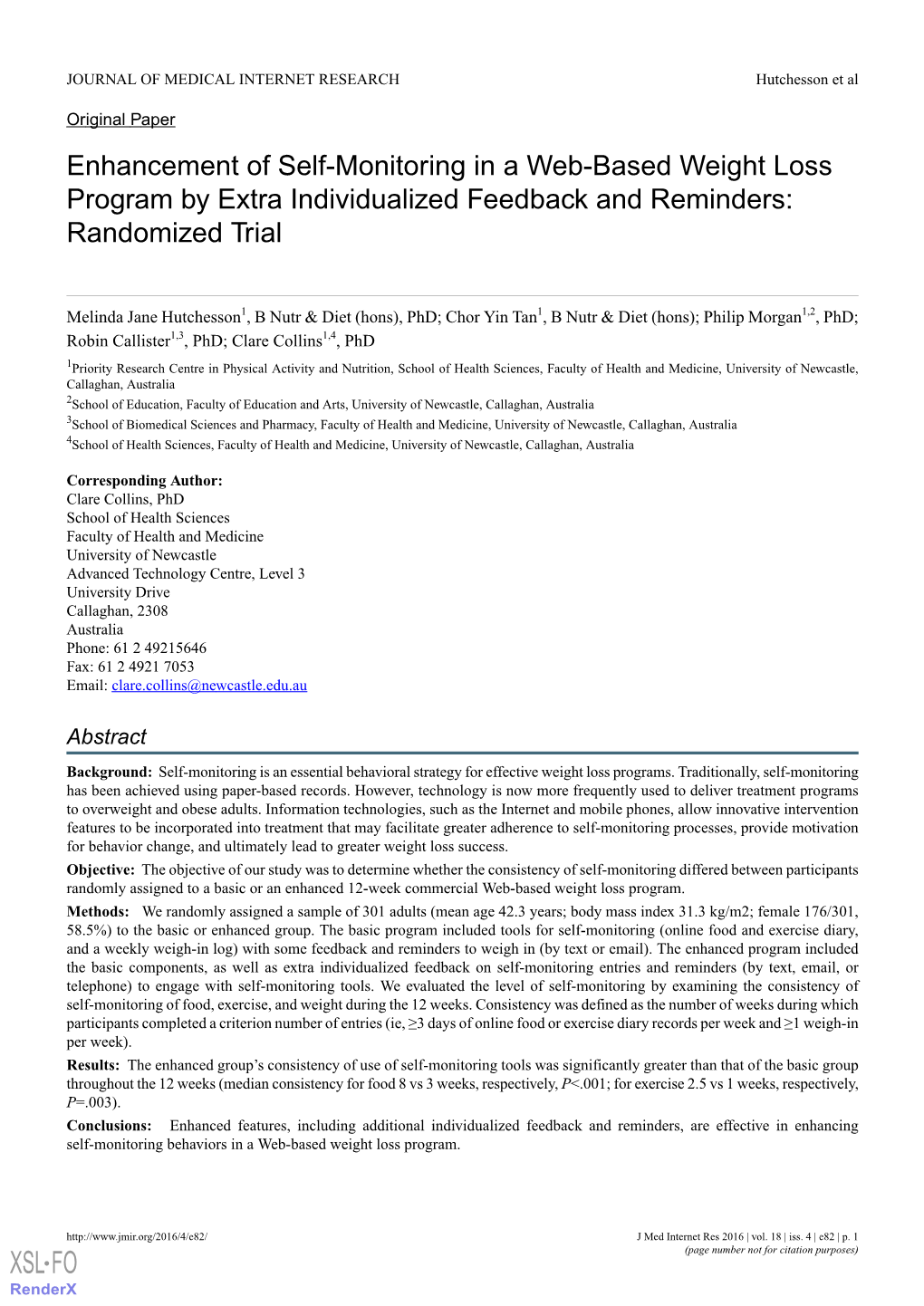 Enhancement of Self-Monitoring in a Web-Based Weight Loss Program by Extra Individualized Feedback and Reminders: Randomized Trial