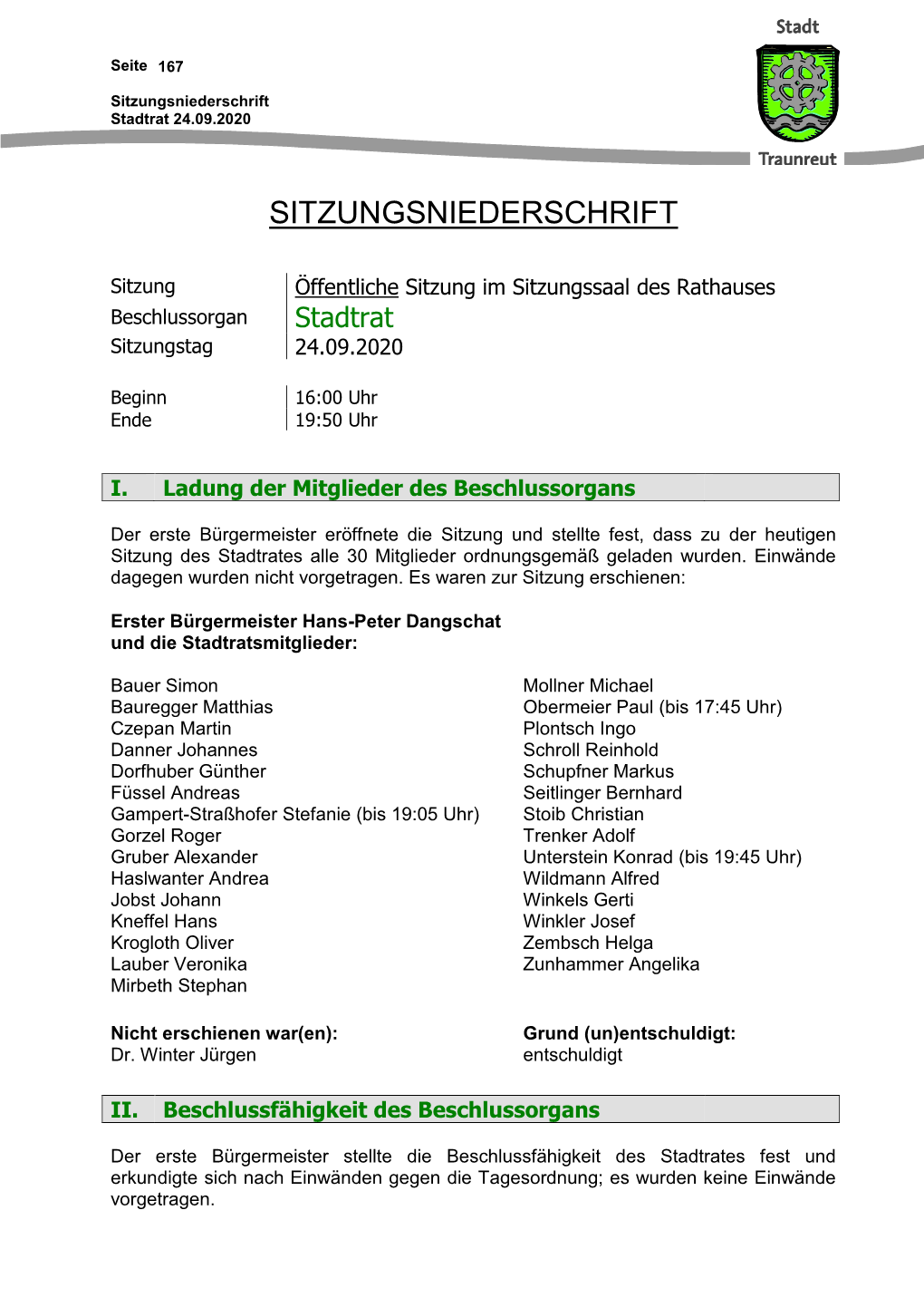 Sitzungsniederschrift Stadtrat 24.09.2020