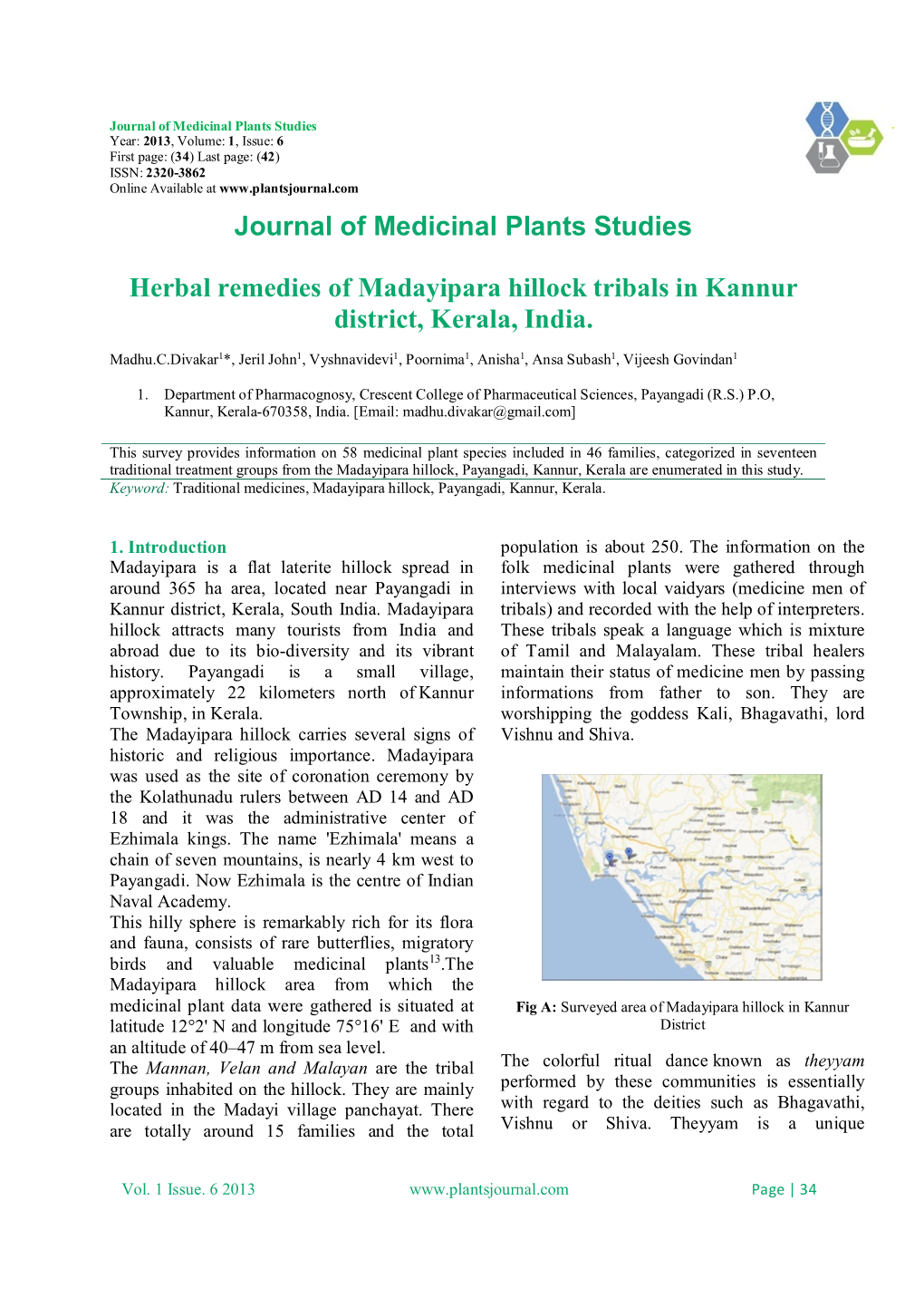 Journal of Medicinal Plants Studies Herbal Remedies of Madayipara Hillock Tribals in Kannur District, Kerala, India