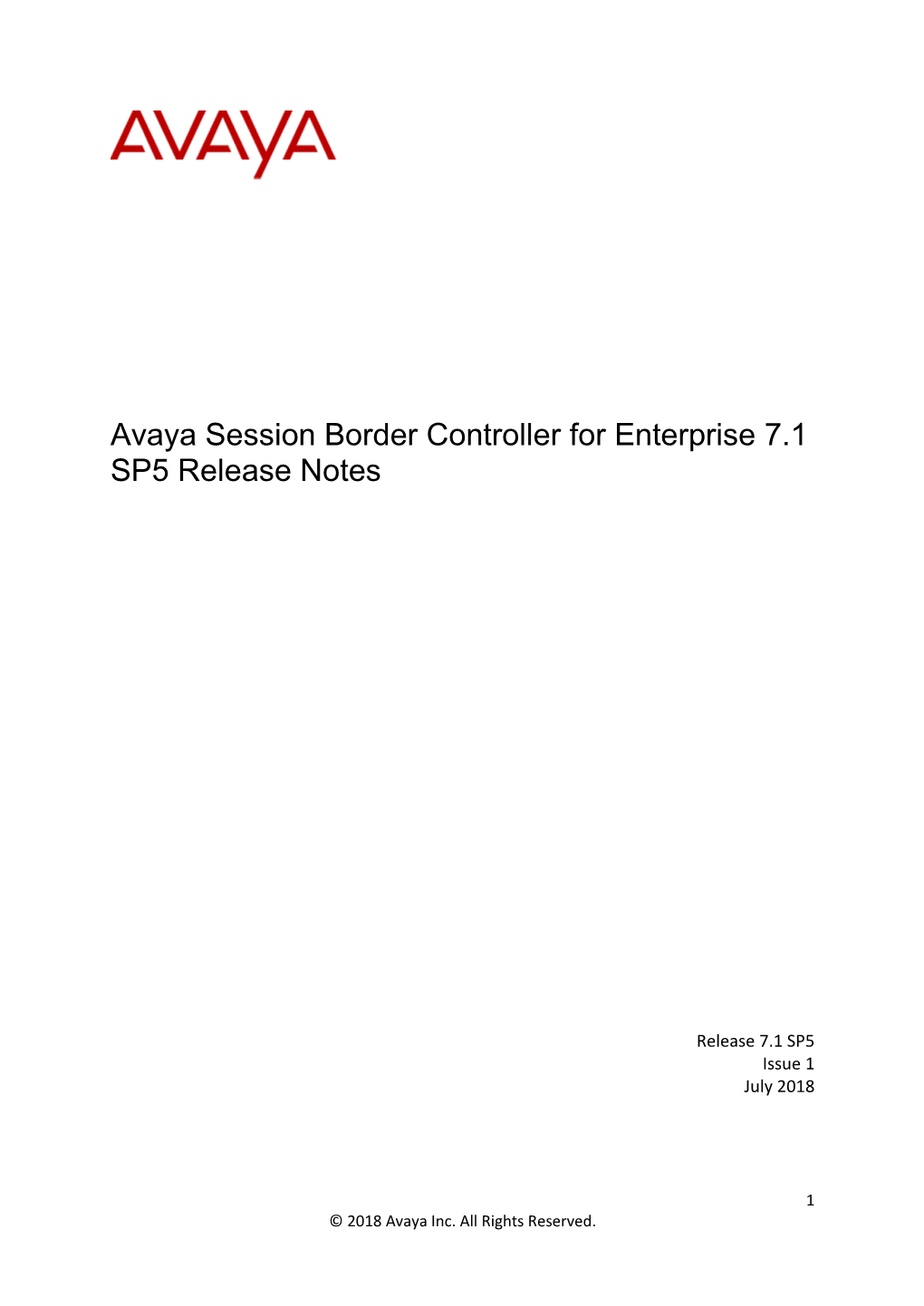 Avaya Session Border Controller for Enterprise 7.1 SP5 Release Notes