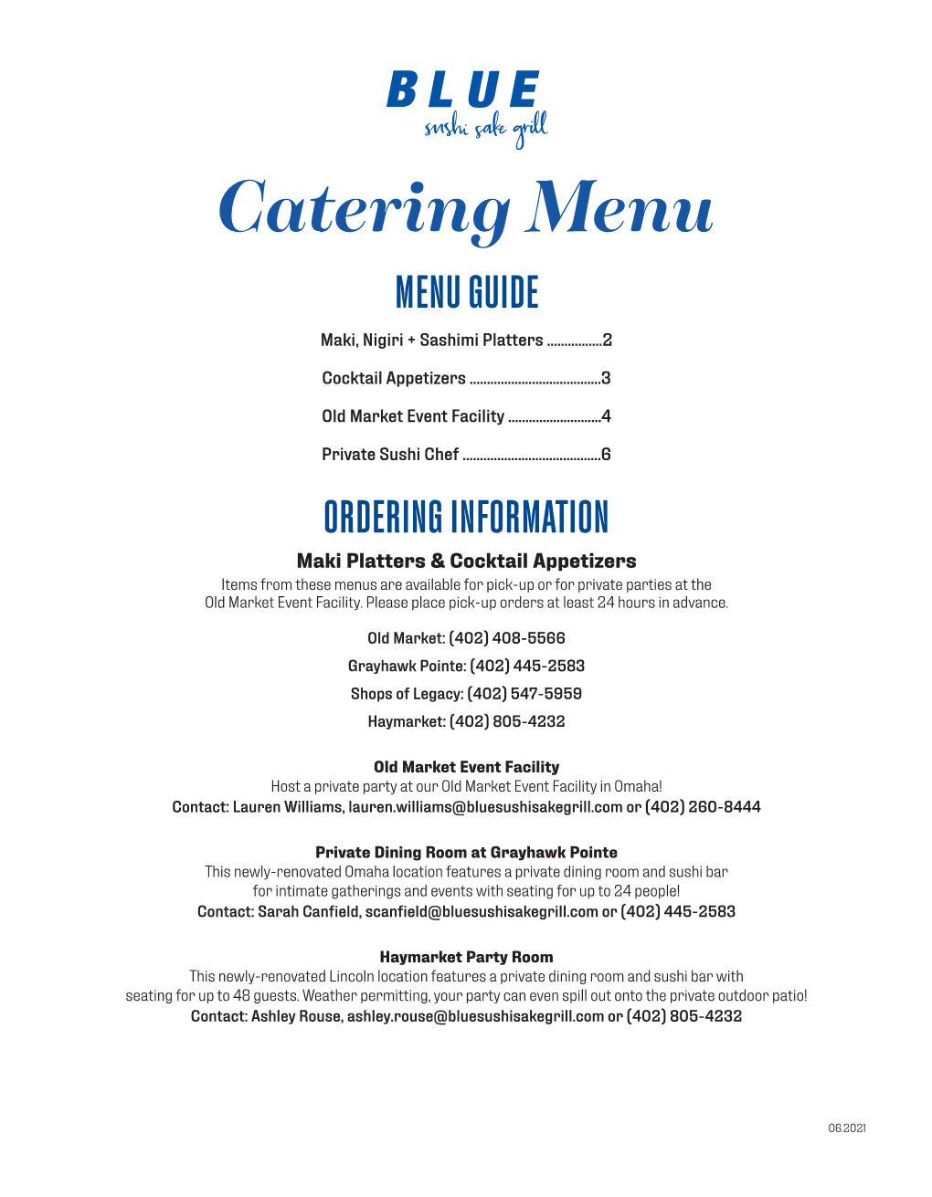 Catering Menu MENU GUIDE Maki, Nigiri + Sashimi Platters