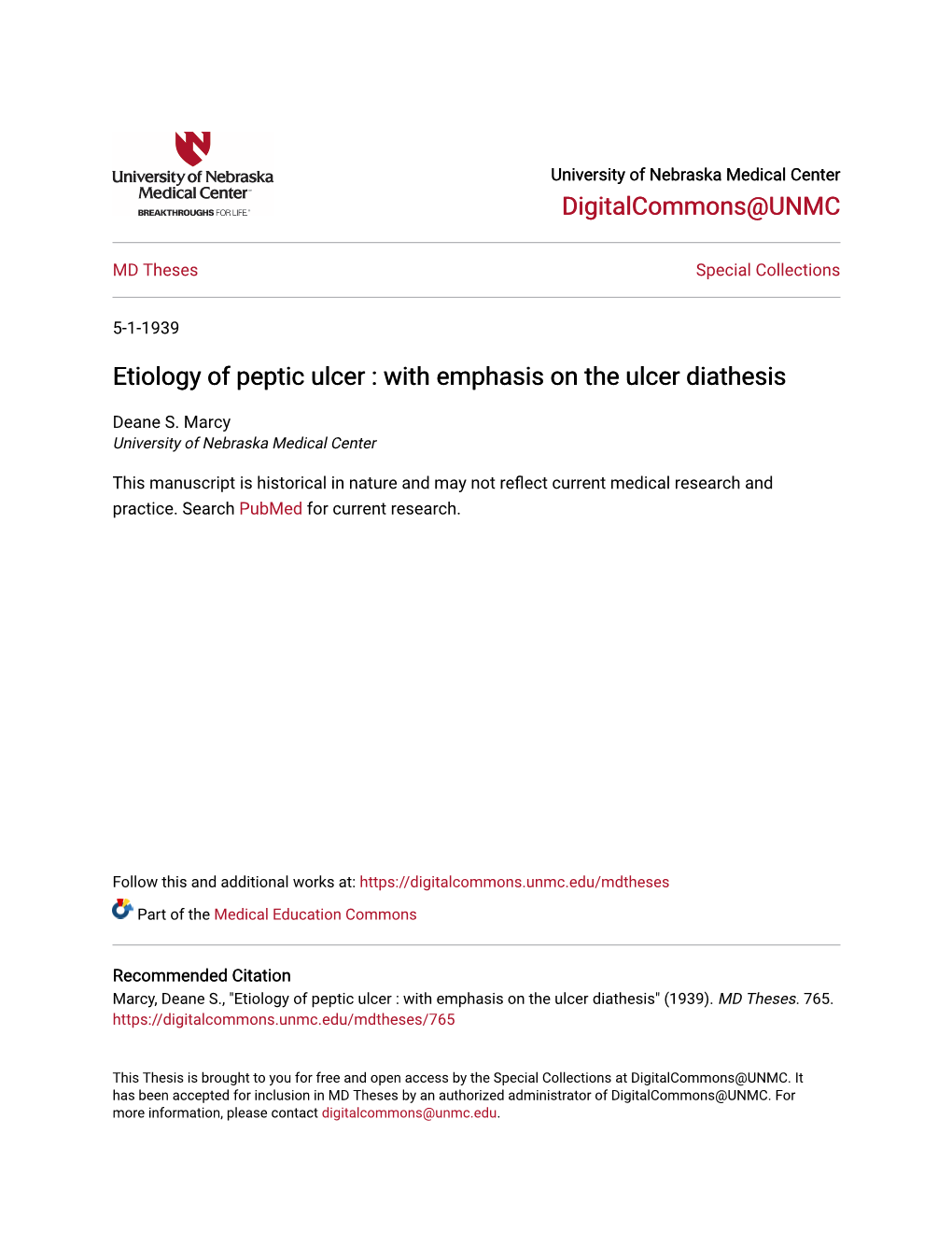 Etiology of Peptic Ulcer : with Emphasis on the Ulcer Diathesis