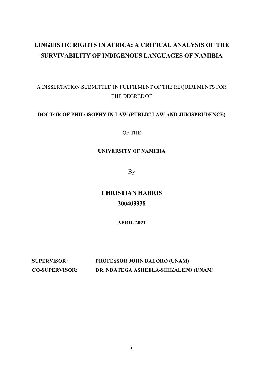 Linguistic Rights in Africa: a Critical Analysis of the Survivability of Indigenous Languages of Namibia