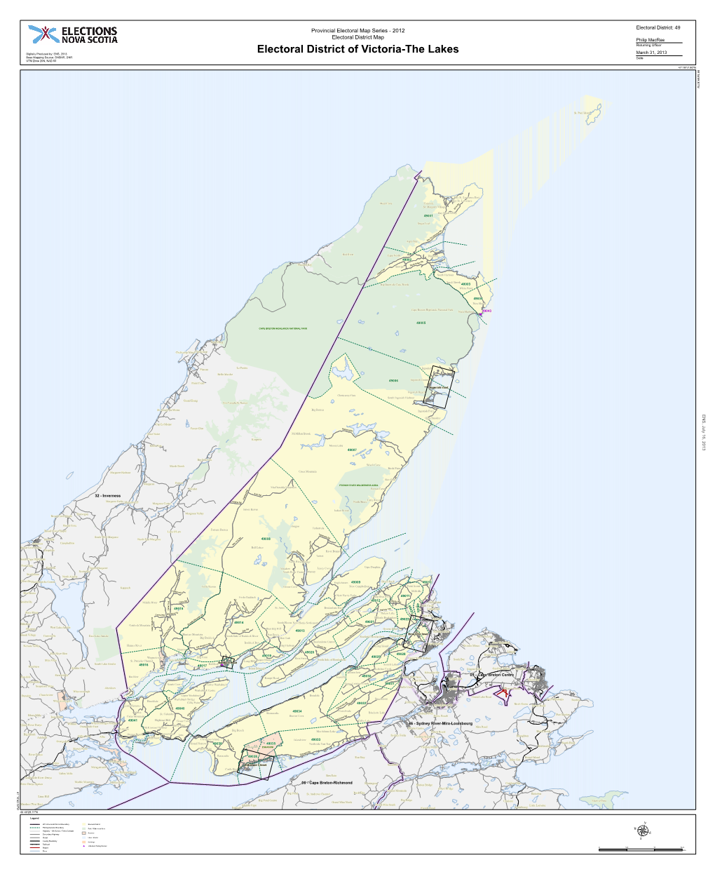 Electoral District of Victoria-The Lakes March 31, 2013 Digitally Produced By: ENS, 2013 Base Mapping Source: SNSMR, DNR Date UTM Zone 20N, NAD 83