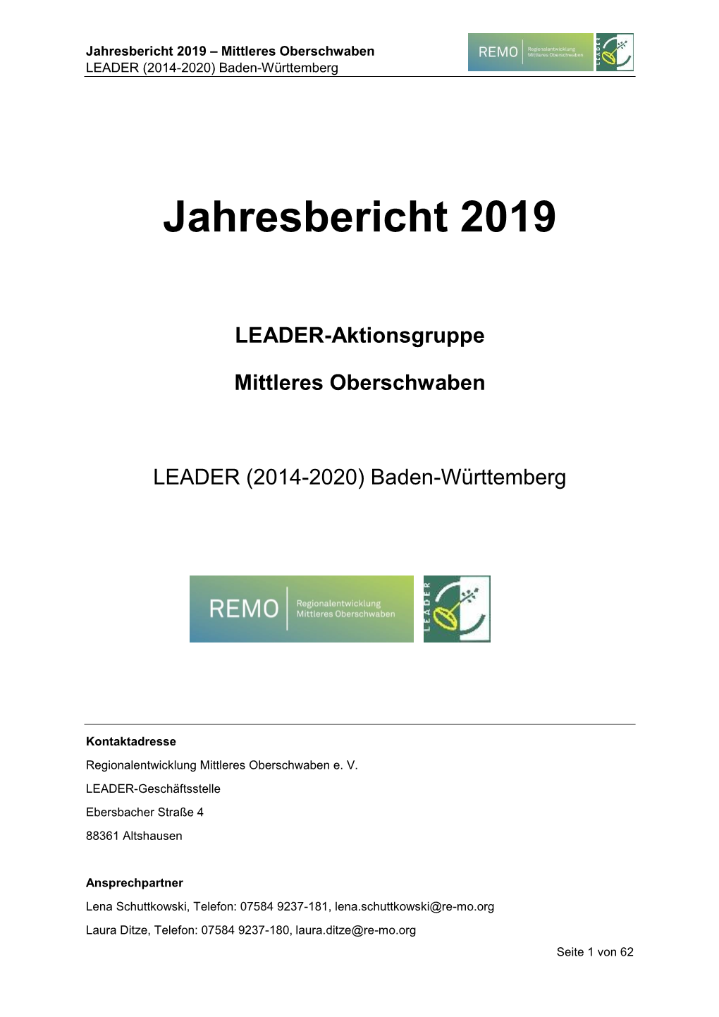 Jahresbericht 2019 – Mittleres Oberschwaben LEADER (2014-2020) Baden-Württemberg