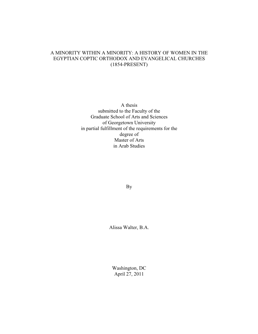 A History of Women in the Egyptian Coptic Orthodox and Evangelical Churches (1854-Present)