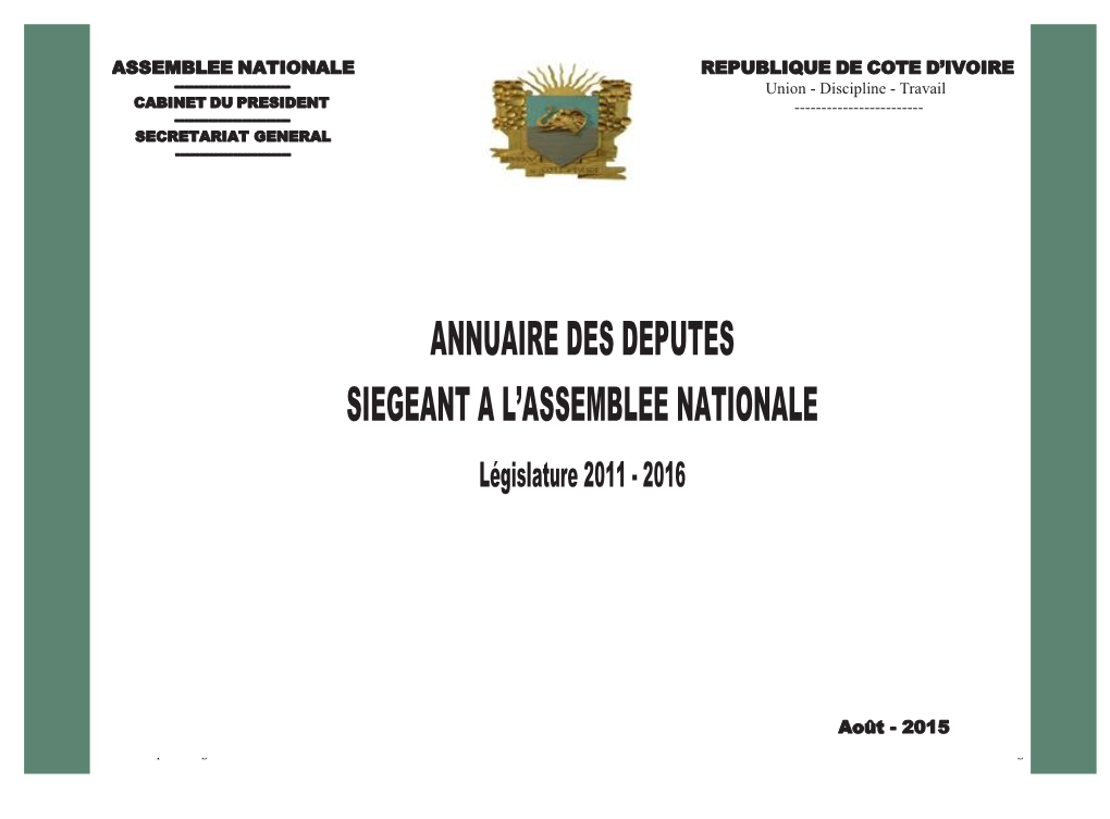 Annuaire Des Deputes Siegeant a L'assemblee