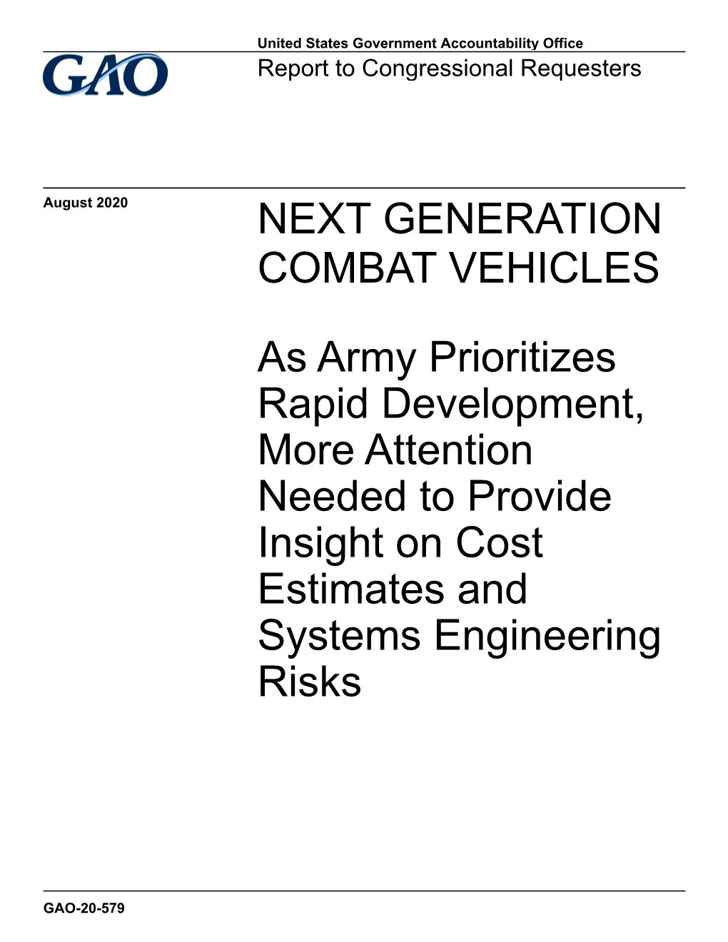 GAO-20-579, Next Generation Combat Vehicles
