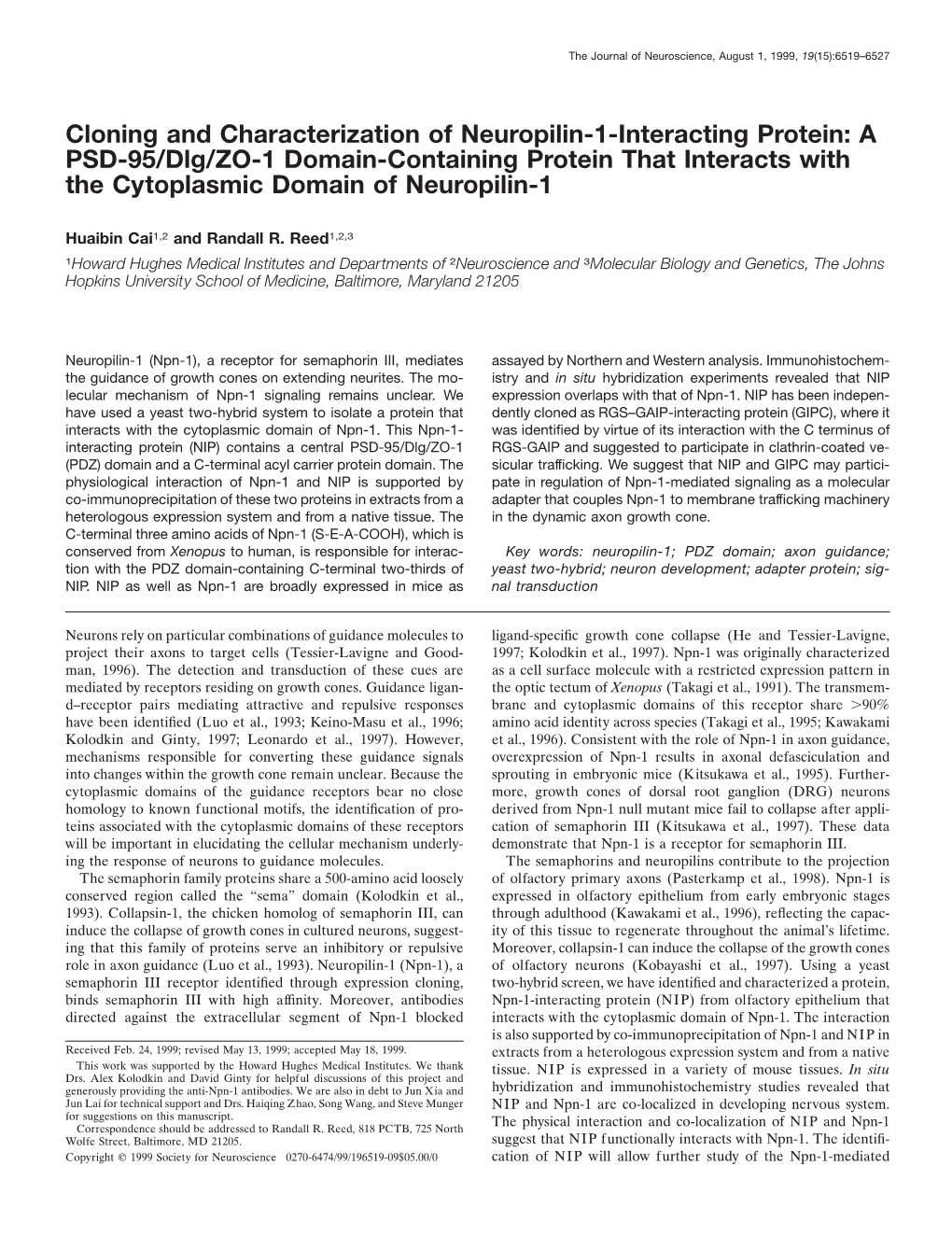 A PSD-95/Dlg/ZO-1 Domain-Containing Protein That Interacts with the Cytoplasmic Domain of Neuropilin-1