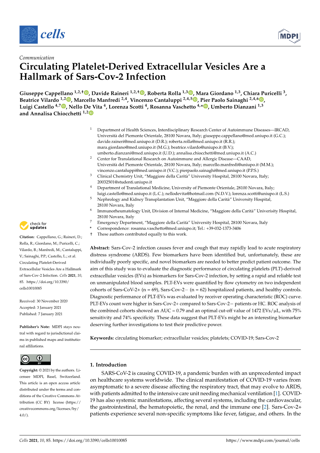 Circulating Platelet-Derived Extracellular Vesicles Are a Hallmark of Sars-Cov-2 Infection