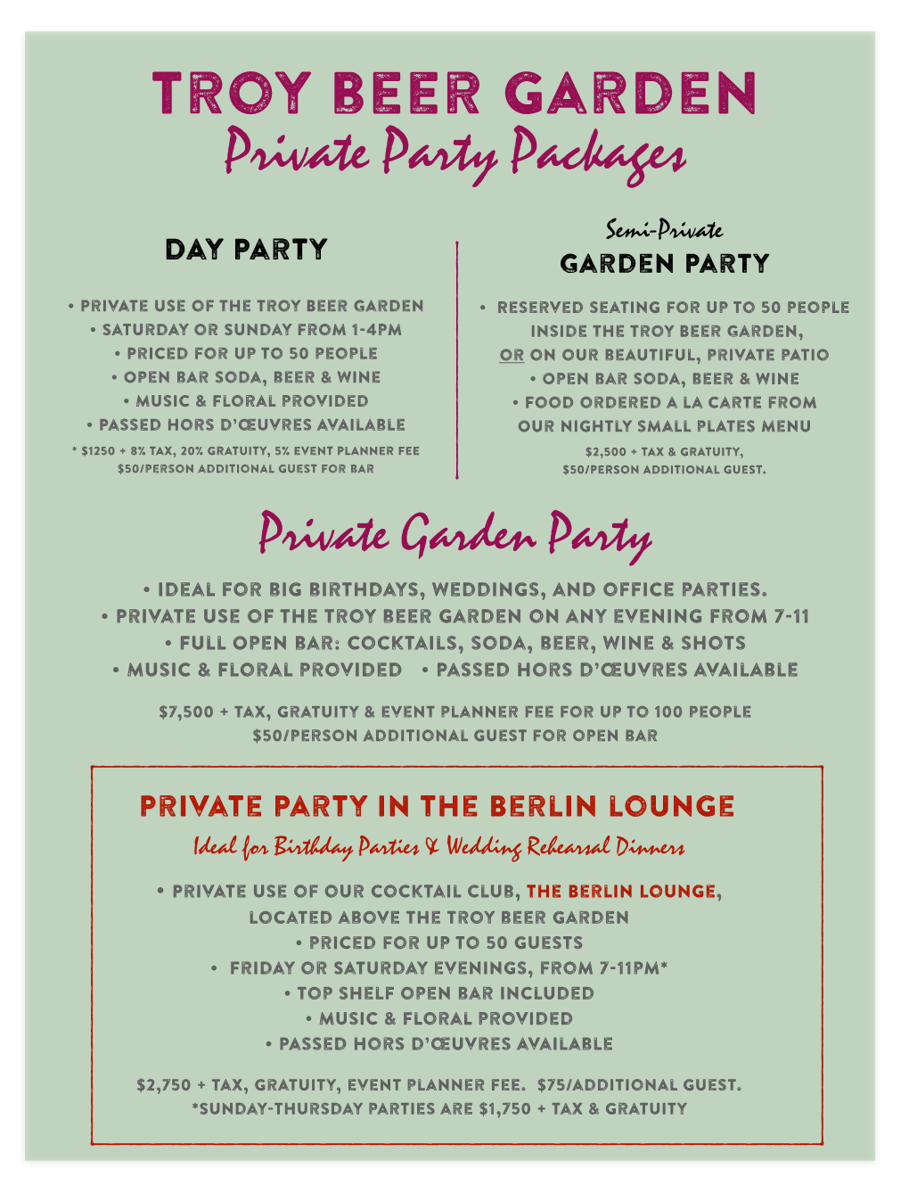 Troy Beer Garden Private Parties