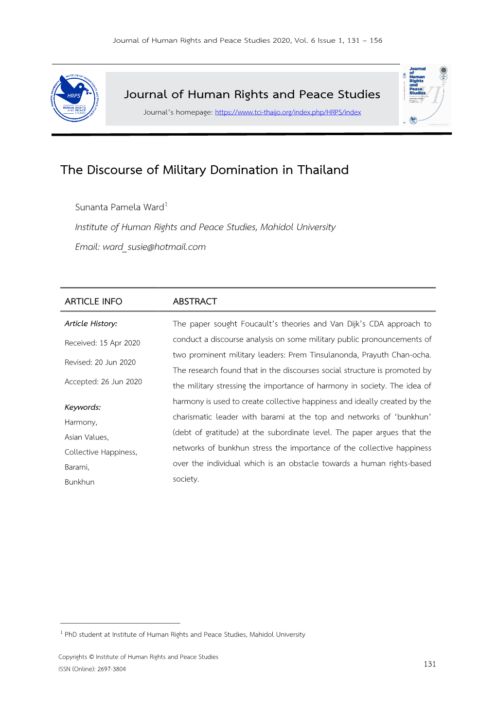 The Discourse of Military Domination in Thailand