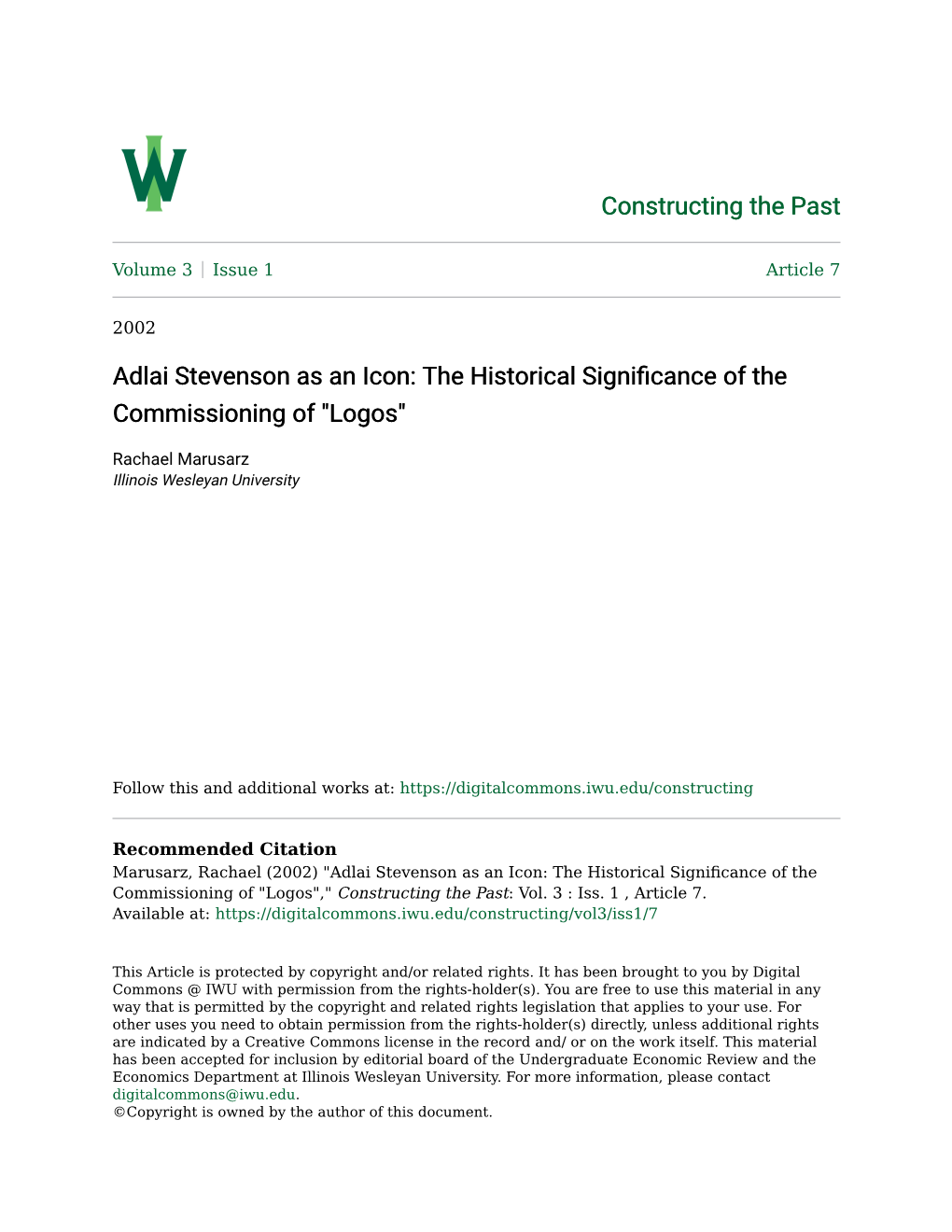 Adlai Stevenson As an Icon: the Historical Significance of the Commissioning of "Logos"
