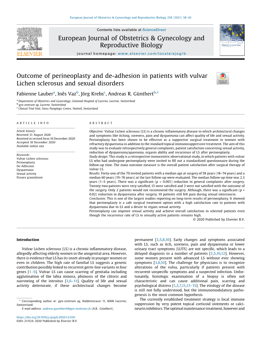 Outcome of Perineoplasty and De-Adhesion in Patients with Vulvar Lichen Sclerosus and Sexual Disorders