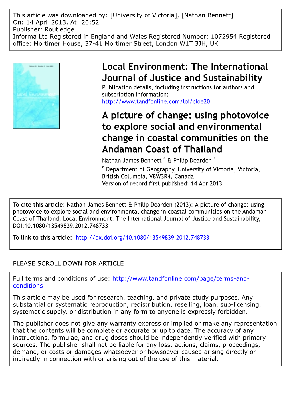 A Picture of Change: Using Photovoice to Explore Social and Environmental