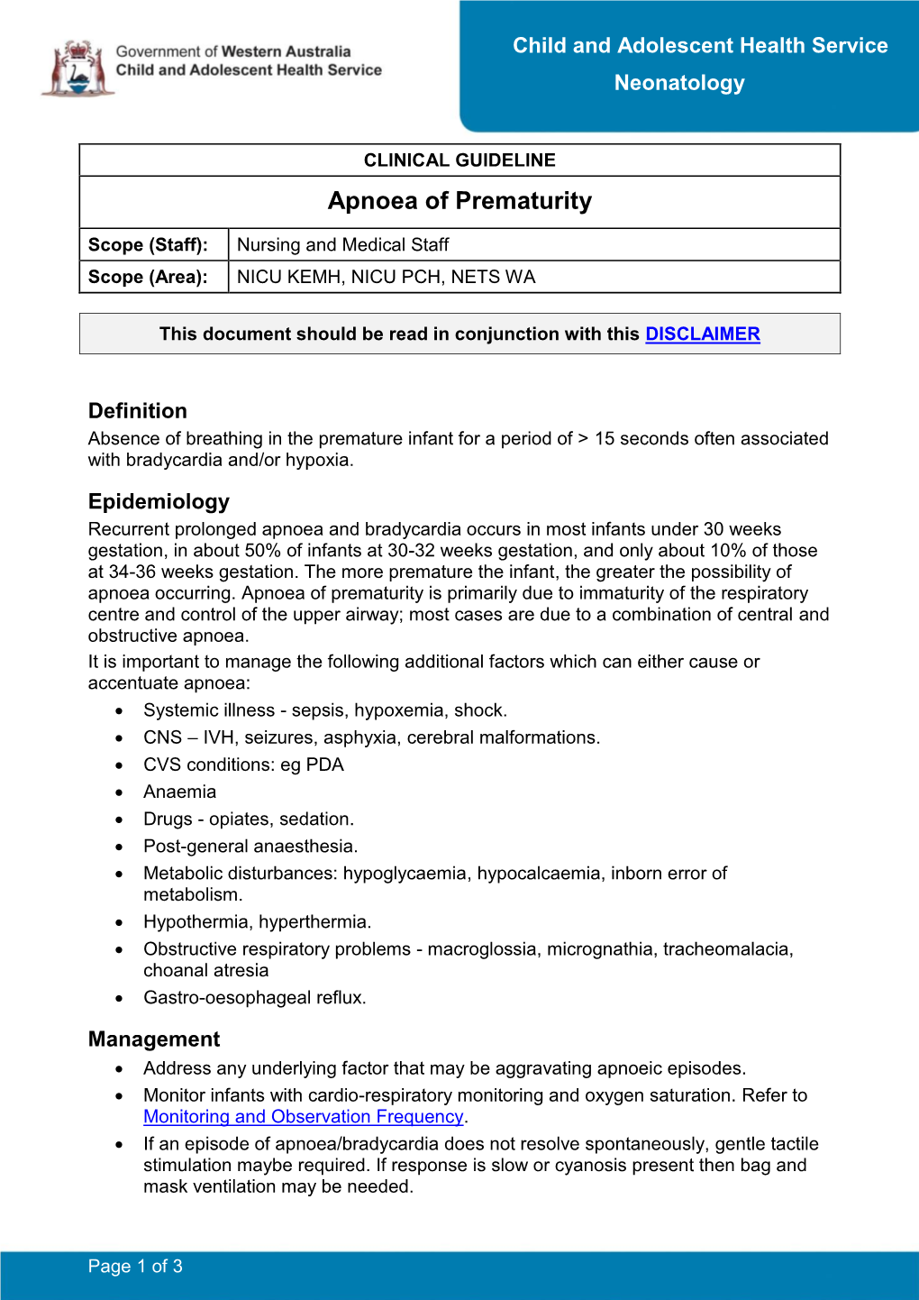 Apnoea of Prematurity