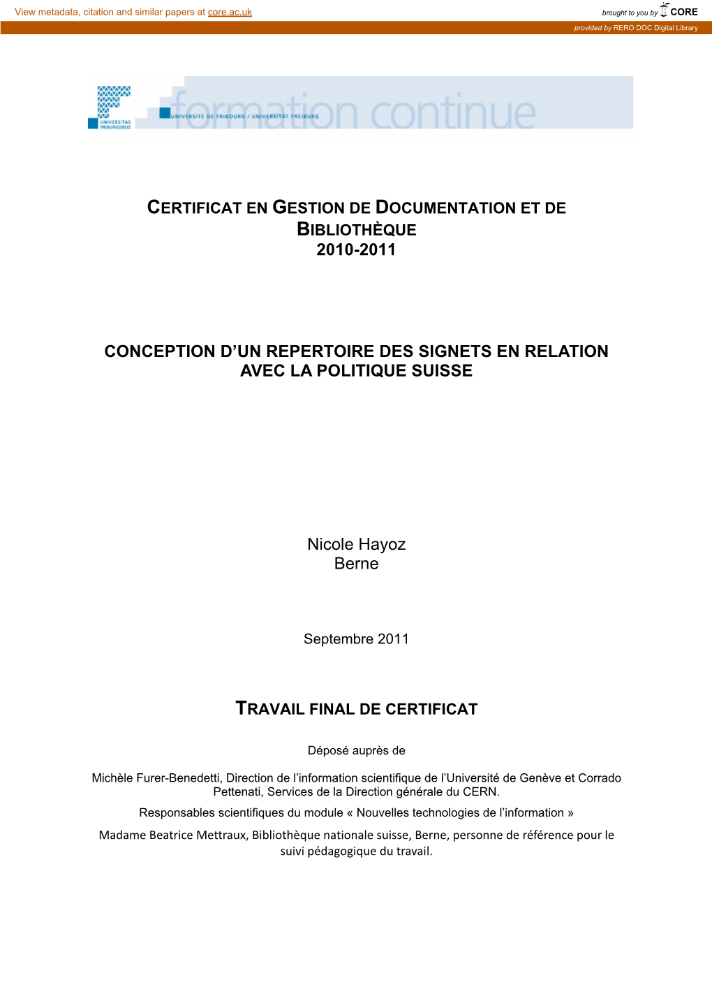 Certificat En Gestion De Documentation Et De Bibliothèque 2010-2011