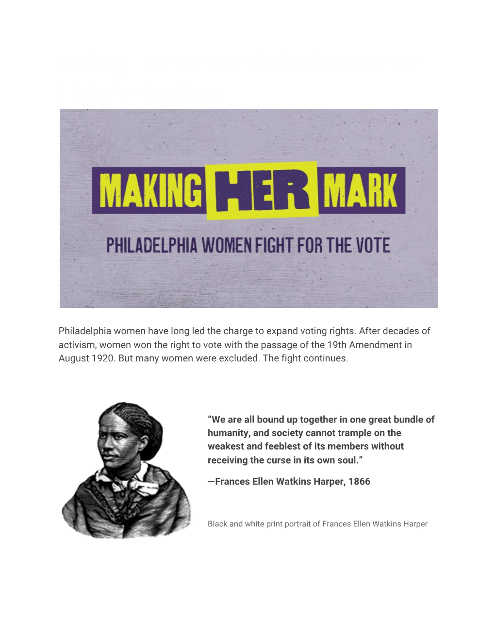 Making Her Mark: Philadelphia Women Fight for the Vote