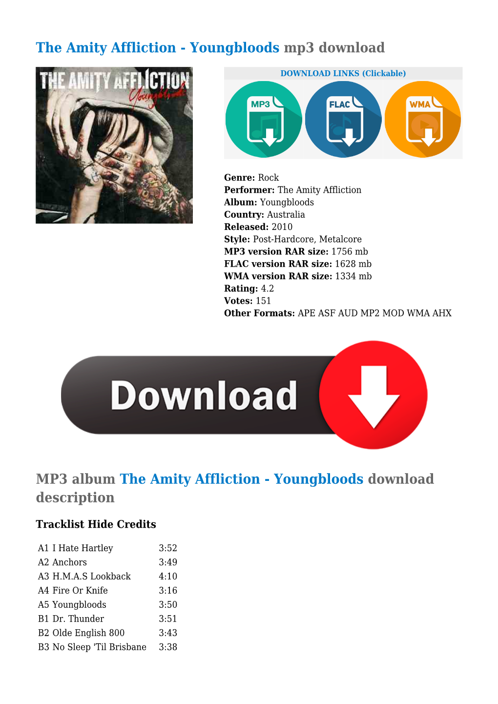 The Amity Affliction - Youngbloods Mp3 Download