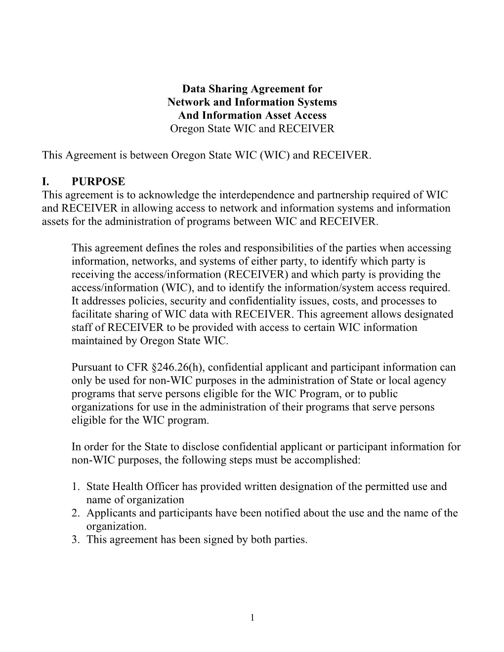 WIC/Head Start Data Sharing Agreement Template