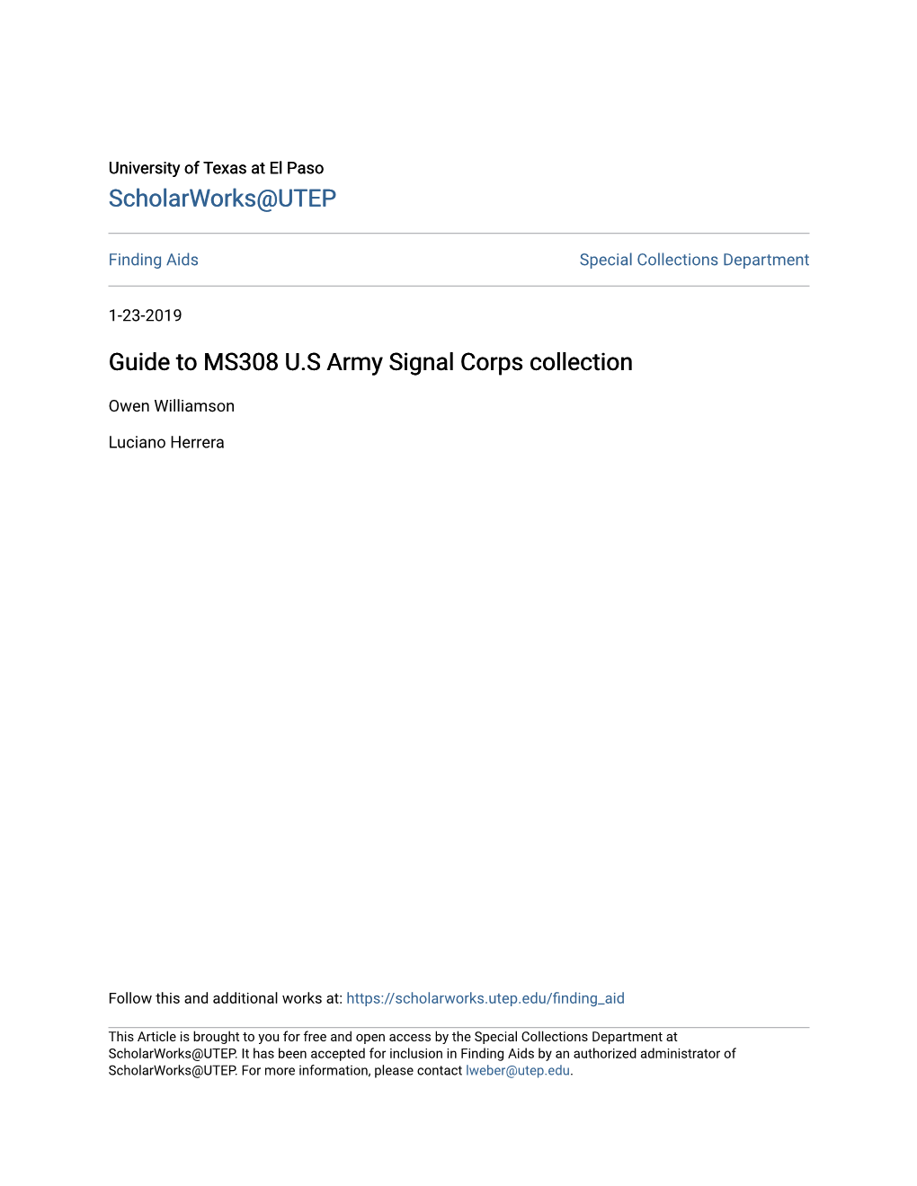 Guide to MS308 US Army Signal Corps Collection