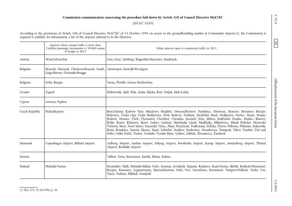 Of Council Directive 96/67/EC (2015/C 35/03)