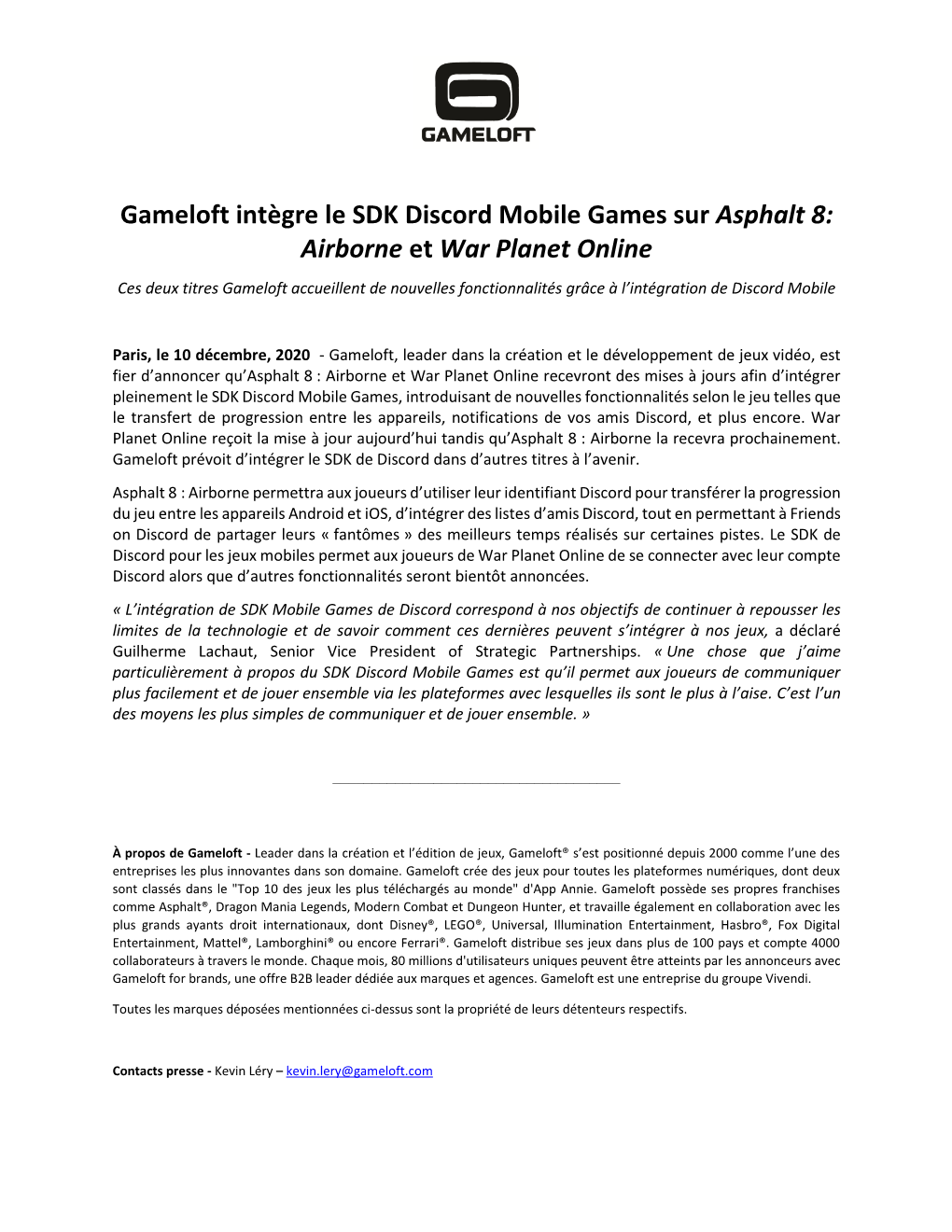 Gameloft Intègre Le SDK Discord Mobile Games Sur Asphalt 8: Airborne Et War Planet Online